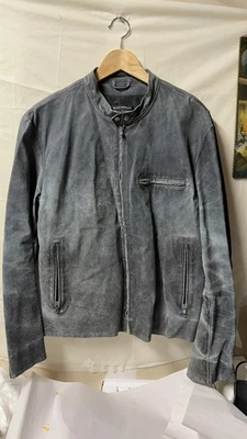 Chaqueta de cuero envejecido Club Monaco para hombre XL gris Moto bolsillos con cremallera Foto 1 de 4