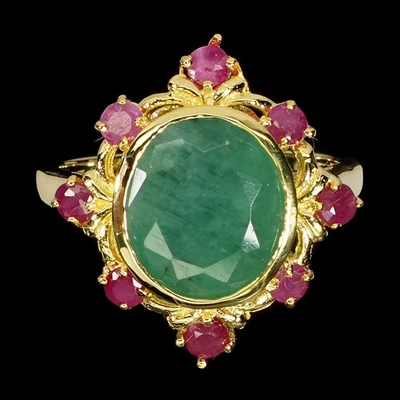 Anillo de plata de ley 925 ovalado esmeralda 12x10 mm rubí piedras preciosas joyería tamaño 8,5 Foto 1 de 4