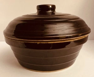 Forno Olandese Vintage Monmouth Pottery Marrone Anti Forno Gres con Coperchio - Foto 1 di 7