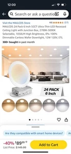 Malicos 24 Pack 6 Inch Recessed Lighting - Picture 1 of 3