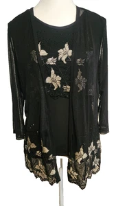 NWT LIZ JORDAN BLACK TWINSET SILVER & GOLD EMBROIDERY & BEADING SZ 10 FORMAL - Picture 1 of 10