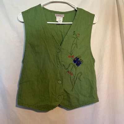 Chaleco Verde Vintage Esprit Adolescentes Talla L Bordado Floral Años 90 Y2K Foto 1 de 4
