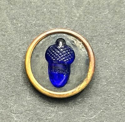Antique Vintage Blue Glass ACORN Set in Metal Button - 9/16" (S3) - Image 1 of 4
