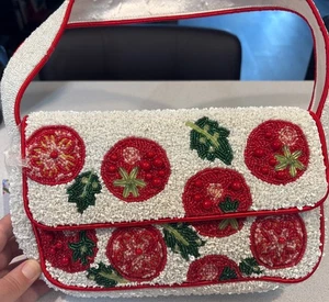 NWT Handcrafted Made In India Beaded Bag Tomatoes Viral Tiktok Purse Red White - Picture 1 of 14
