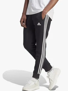 Adidas Men's Essentials Fleece 3-Stripes Tapered Cuff Pants Black/White Size M - Picture 1 of 5
