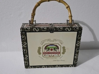 Ligar Cigar Box Purse Mark Christopher Bamboo Handle Velvet Leopard Lined - Image 1 of 4