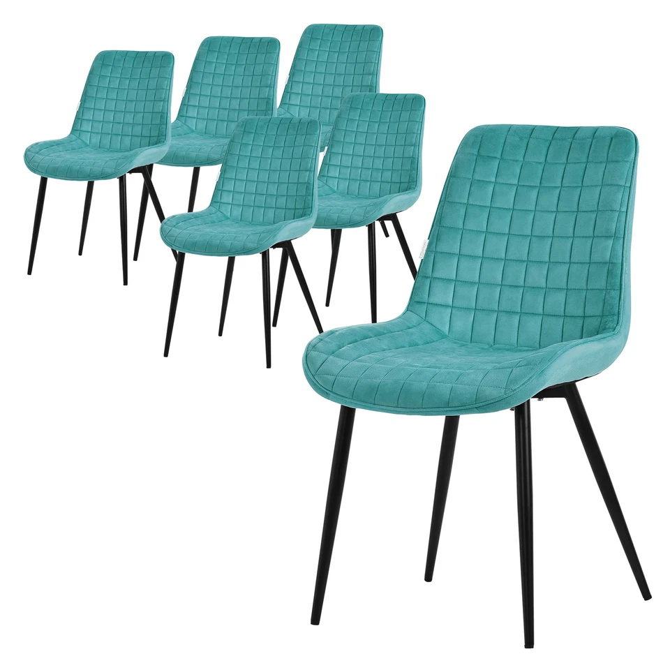 Juego 6x sillas de comedor sillón tapizado azul petróleo ergonómico moderno - Imagen 1 de 4