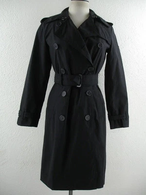 Mujer S Norma Kamali Doble Pecho Trench Coat Negro Largo Cinturón Lluvia Vestido Foto 1 de 4