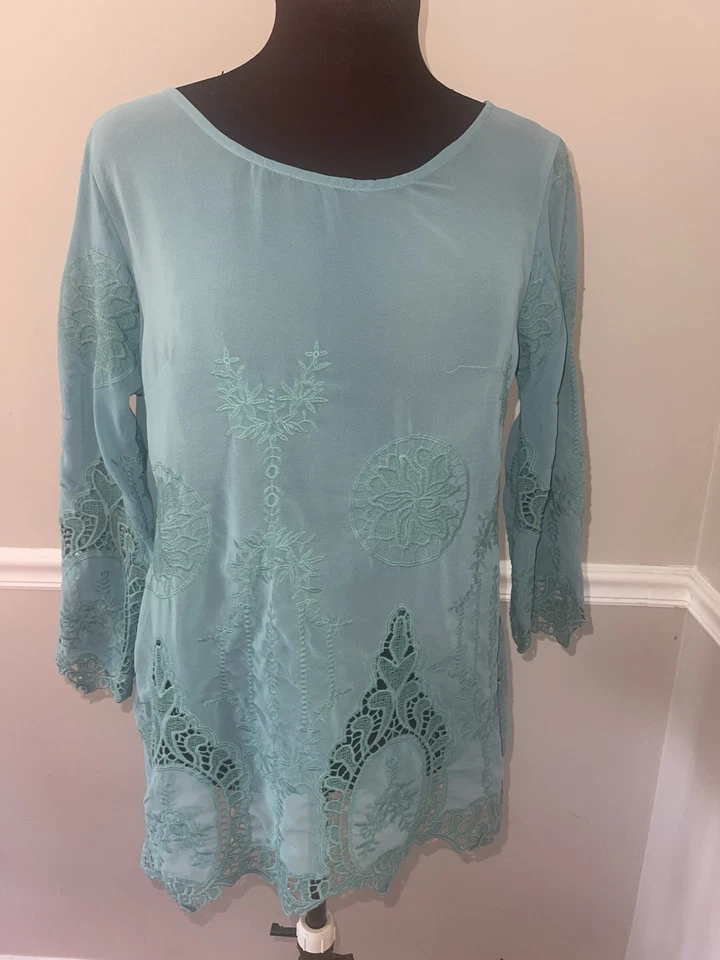 Camisa Anthropologie Nick & Mo Boho Bordada de Encaje Botones Trasero Para Mujer S Foto 1 de 4