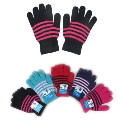 Lote de 12 luvas de inverno quentes mágicas femininas listradas linha dedo inteiro malha - Imagem 1 de 2