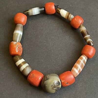 Genuine Antique Ancient Old Tibetan Chinese Chung Gzi Dzi & Coral Bead Bracelet • 2800£