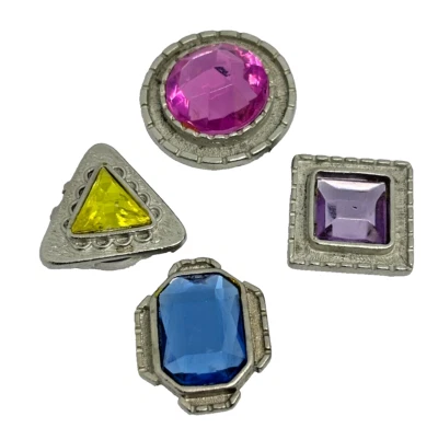 Antique Art Deco Jumbo Gemstone Purple Pink Blue Yellow Silver Tone Button Cover - Image 1 of 4