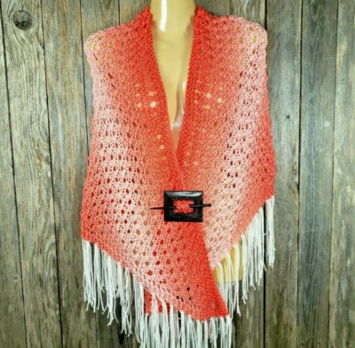 NUEVO Coral Ombre Tejido a Mano Chal Envolvente Bufanda Boho Hippie Hecho a Mano  Foto 1 de 4