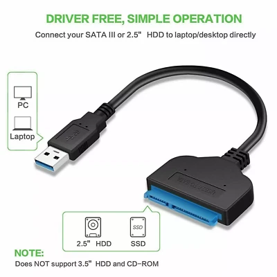 USB 3.0 To SATA 22 Pin SSD Adapter Connector Cable Lead 2.5 Inch Hard Disk Drive - Image 1 of 4