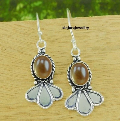 Дымчатый кварц драгоценных камней 925 пробы ручной работы подвеской капли серьги - Изображение 1 из 4