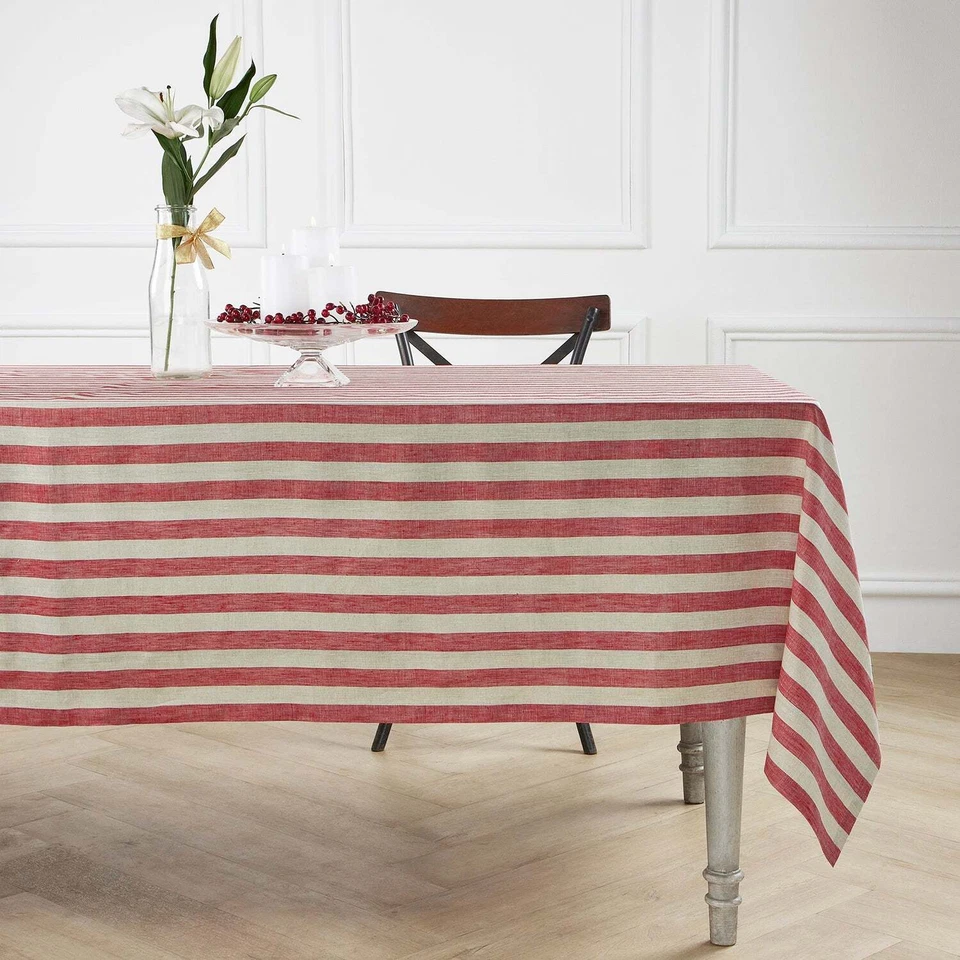 Solino Home 100% Pure Linen Tablecloth for Fall Dining Kitchen Sorrento Stripe - Image 1 of 1