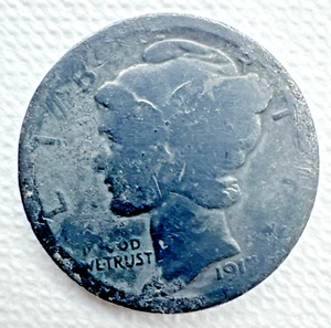 ⭐🦄 1917-D Mercury Silver Dime B527 RN – Barber U.S. Coin 90% Silver, 10% Cop - Picture 1 of 8