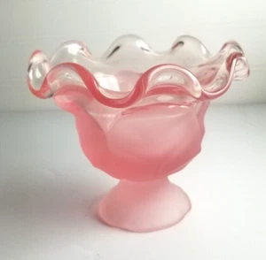 Vintage Viking Glass Pink Satin cabbage leaf compote bowl dish vase - Picture 1 of 12