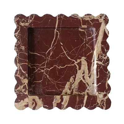 8 x 8"  Beautiful Serving Scalloped Decorative Cherry Gold Marble Jewellery Tray - Image 1 of 4
