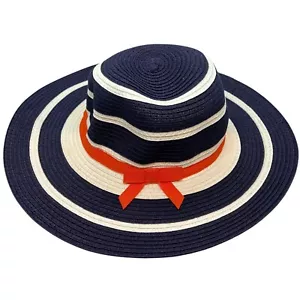 Janie and Jack Santorini Sunset Navy & White Striped Wide Brim Sun Hat 4-5T NWT - Picture 1 of 6