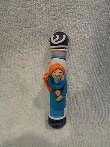 MEZUZAH Handmade Jewish Klaf Holder One of a Kind Gift Sleeping Girl Red Hair - Picture 1 of 3