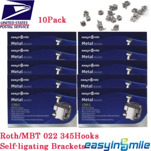 Mini soportes dentales autoligables MBT/Roth ranura 022 ganchos 345 ortodoncia 10X - Imagen 1 de 11