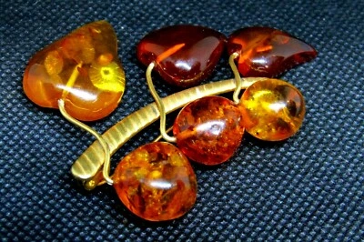 Broche rama ámbar vintage - hojas ramas - URSS rusa 9,8 g Foto 1 de 4