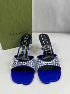 Gucci Galactica 65MM Crystal-Embellished Satin Sandals in Blue Sz EU38.5/ US 8.5 - Picture 1 of 8