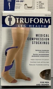 TRUFORM Open Toe Thigh High Dot Band 20-30mmHg (Beige) X-Large - Picture 1 of 7