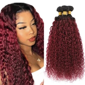 Ombre 1B/99J Onda Rizada Paquetes de Cabello Humano Borgoña Paquetes Extensiones de Cabello Remy - Imagen 1 de 7