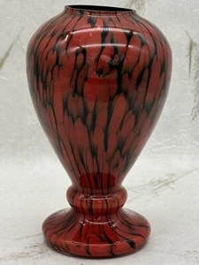 VTG Czech MCM Art Deco Lava Flow Hand Blown Red Black Art Glass Vase 6.25” NICE - Picture 1 of 22