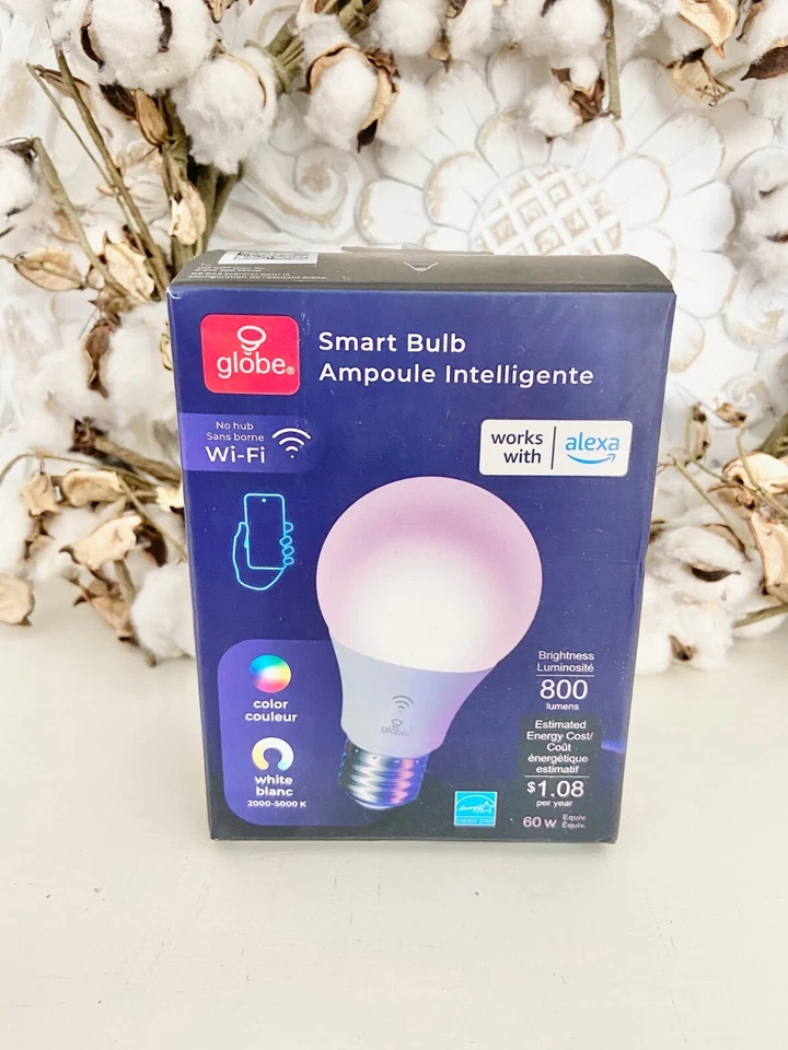 Globe Electric 50589 Color-Changing A19 LED Smart Light Bulb, 2.4 GHz Wi-Fi, 60W - Image 1 of 1