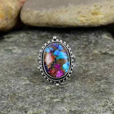 Anillo de piedras preciosas turquesa rosa natural hecho a mano anillo de plata 925 todas las tallas R309 Foto 1 de 4