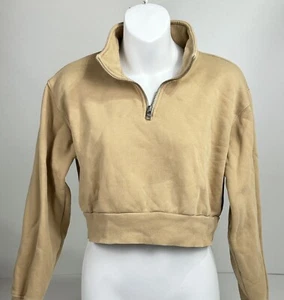 Tna Aritzia Cozy Fleece 1/4 Zip Sweatshirt Cropped Sweater Beige Size XS - Picture 1 of 13