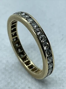 Solid 14K Yellow Gold Diamonds STACKABLE ETERNITY Wedding Band Ring 2.3gr. - Picture 1 of 20