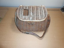 old wicker fish basket creel with leather strap