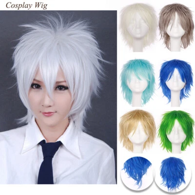 "Peluca recta ondulada corta de 12"" con flequillo rubia sintética moda disfraces fiesta EE. UU. Foto 1 de 4