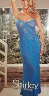 Shirley of Hollywood Size M Sheer Blue Lace Nightdress Slinky Nightie Nightgown - Image 1 of 4