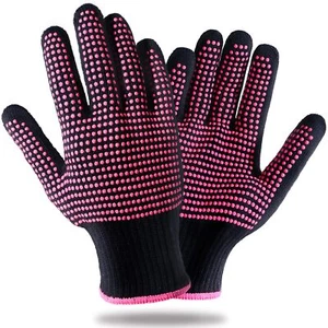 2 Pcs Heat Resistant Gloves with Silicone Bumps for Hair Styling Curling Iron - Picture 1 of 7