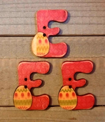 3 Letter E Easter Egg Sewing Buttons Crafting Flat Wood 2 Hole 1 3/8" - Image 1 of 2