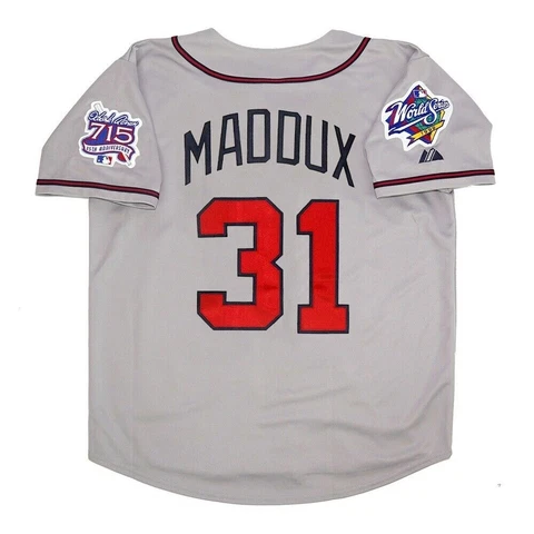 Greg Maddux Atlanta Braves 1999 World Series Grey Road Jersey Men's (S-3XL) Cover