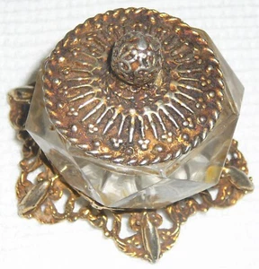 Saccharin bowl with tongs circa 1950s. Ornate metal and glass design. - Picture 1 of 4