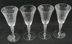 4 VINTAGE TIFFIN CUT GLASS WATER, WINE GOBLETS w MIXED FLOWERS, WILDFLOWERS? - Picture 1 of 6
