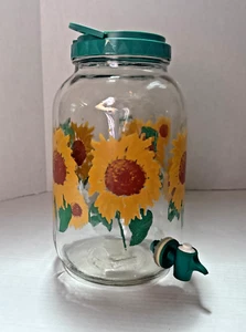 Vintage 90s 1 Gallon Sunflower Print Glass Lemonade & Tea Pitcher Jug NO Leaks - Picture 1 of 7