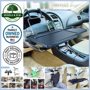 2-in-1 Car Tray Plastic Black Portable Steering Wheel & Seat Back Desk - Photo 1/8