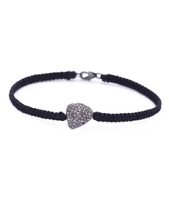 925 Sterling Silver & Brown Diamond Black Macrame Bracelet Jewelry For Birthday - Picture 1 of 2