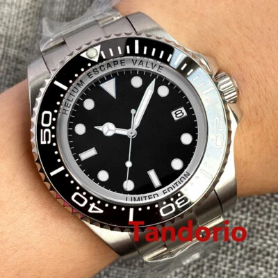 Reloj automático para hombre 43 mm esfera negra estéril PT5000 NH35A Miyota fecha corona tornillo Foto 1 de 4