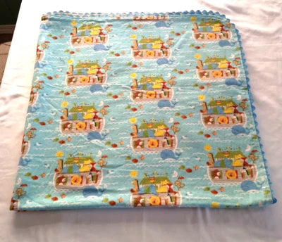 复古蓝色诺亚方舟由 LAURA 婴儿婴儿床毯子制作 — 第 1/4 张图片