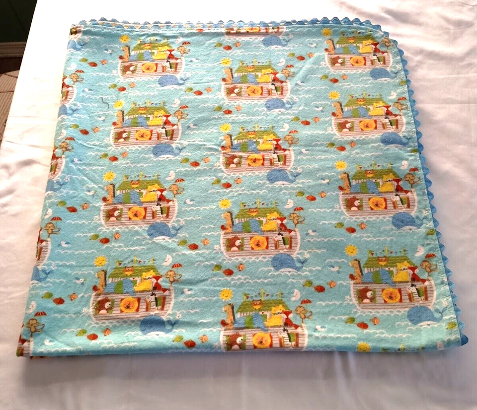 DE COLECCIÓN ARCA DE NOÉ AZUL HECHA CON CORAZÓN Y MANO POR LAURA MANTA DE CUNA DE BEBÉ TIRO Foto 1 de 4