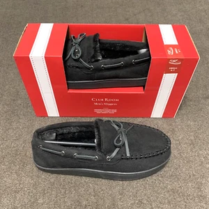 Club Room Men's Moccasin Slippers Indoor/Outdoor Black Size S Small 6-7 - Picture 1 of 3